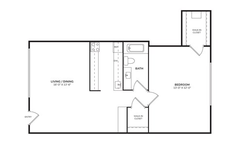 Floor plan for 1 bed, 1 bath, 936 sqft